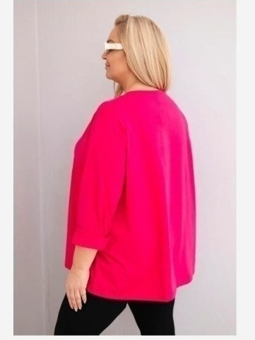 Dámska blúzka plus size s bavlnou a dlhým rukávom a nariasením fuchsie