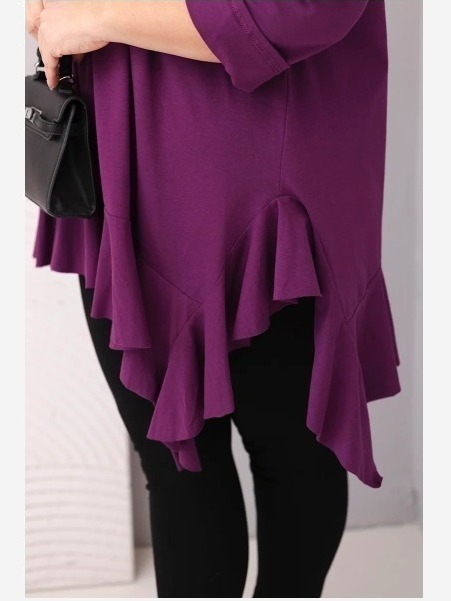 Dámska blúzka Plus Size s bavlnou, volánom a podhnutým rukávom tmavozelená