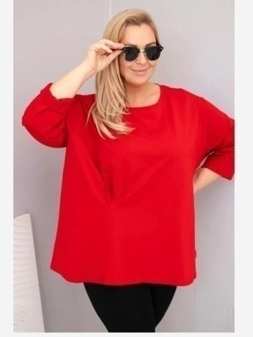 Dámska blúzka plus size s bavlnou s dlhým rukávom a nariasením červená