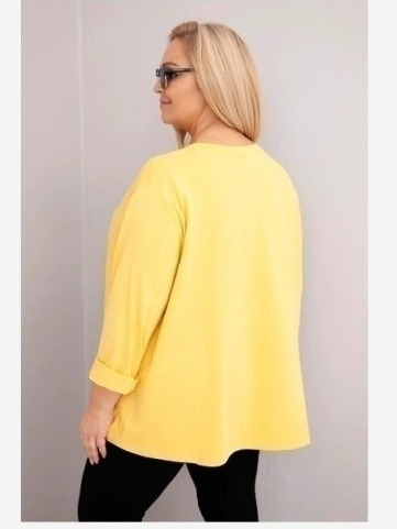 Dámska blúzka plus size s bavlnou a dlhým rukávom a nariasením žltá