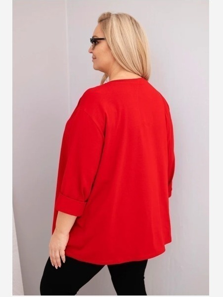 Dámska blúzka plus size s bavlnou s dlhým rukávom a nariasením červená