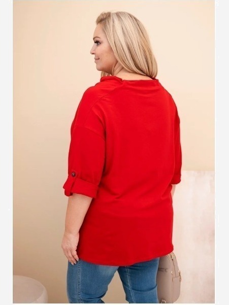 Dámska blúzka Plus Size z bavlnou vo voľnom strihu s vodným výstrihom červená