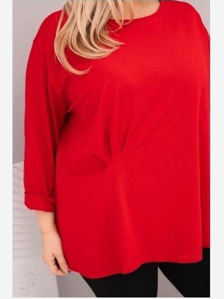 Dámska blúzka plus size s bavlnou s dlhým rukávom a nariasením červená
