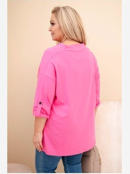 Dámska blúzka Plus Size z bavlnou vo voľnom strihu s vodným výstrihom svetloružová
