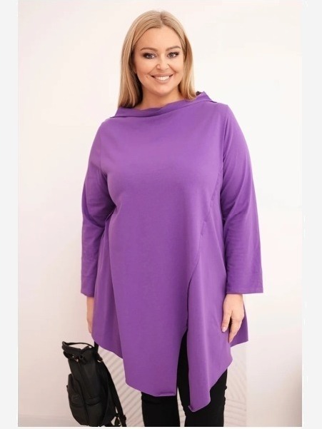 Dámska bavlnená blúzka Plus Size asymetrická s prehnutým rukávom fialová
