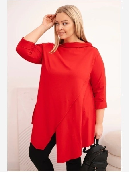 Dámska bavlnená blúzka Plus Size asymetrická s podhnutým rukávom červená