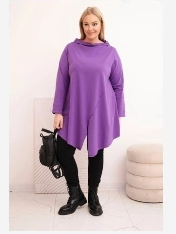 Dámska bavlnená blúzka Plus Size asymetrická s prehnutým rukávom fialová