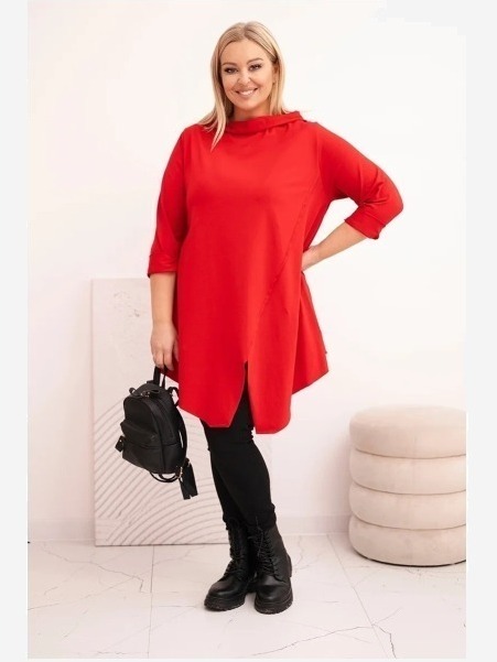 Dámska bavlnená blúzka Plus Size asymetrická s podhnutým rukávom červená
