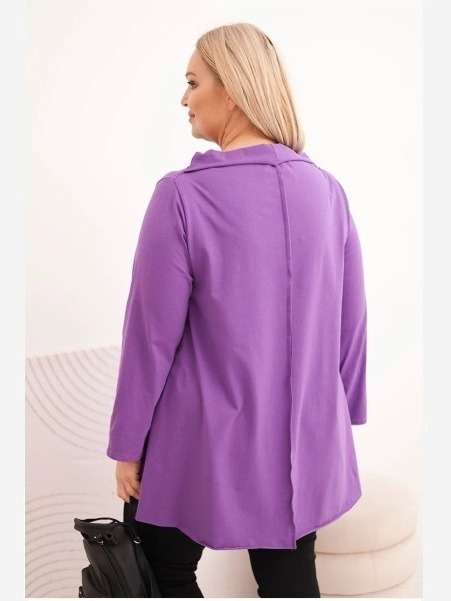 Dámska bavlnená blúzka Plus Size asymetrická s prehnutým rukávom fialová