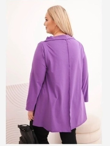 Dámska bavlnená blúzka Plus Size asymetrická s prehnutým rukávom fialová