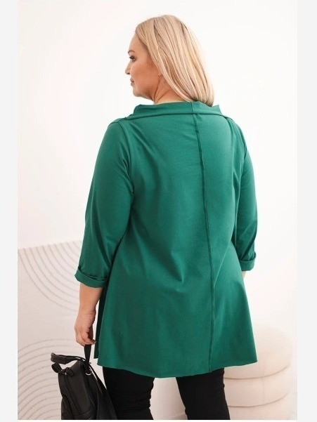 Dámska bavlnená blúzka Plus Size asymetrická s vyhrnutým rukávom zelená
