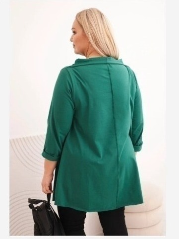 Dámska bavlnená blúzka Plus Size asymetrická s vyhrnutým rukávom zelená