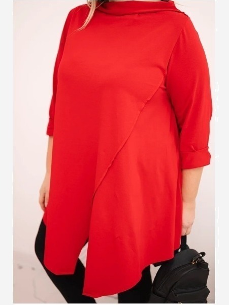 Dámska bavlnená blúzka Plus Size asymetrická s podhnutým rukávom červená