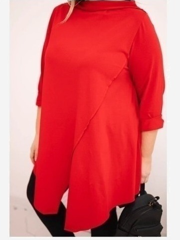 Dámska bavlnená blúzka Plus Size asymetrická s podhnutým rukávom červená
