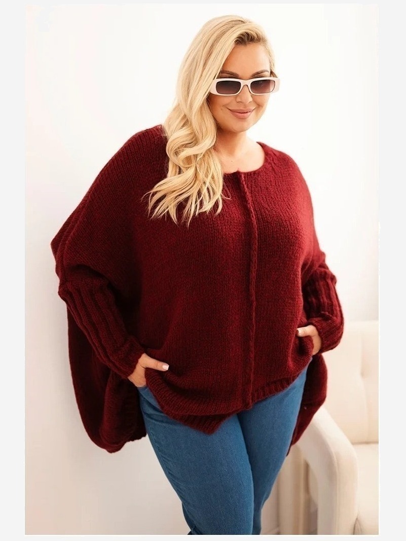 Dámsky sveter Plus Size z akrylom s voľným strihom a rukávom 3/4 fango