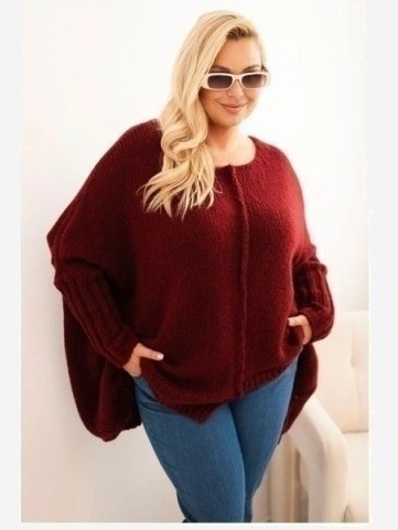 Dámsky sveter Plus Size z akrylom s voľným strihom a rukávom 3/4 fango