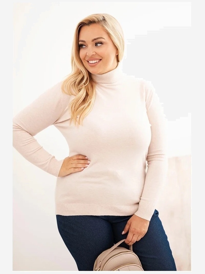 Dámsky viskózový sveter Plus Size s golierom klasického strihu béžový