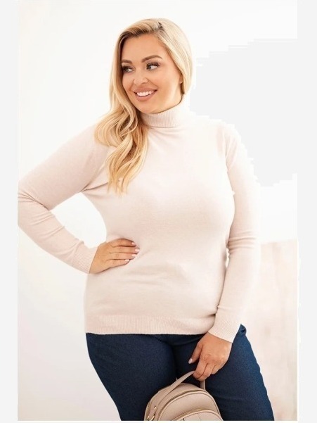 Dámsky viskózový sveter Plus Size s golierom klasického strihu béžový