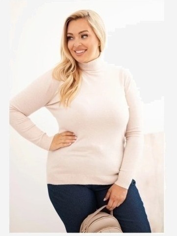 Dámsky viskózový sveter Plus Size s golierom klasického strihu béžový