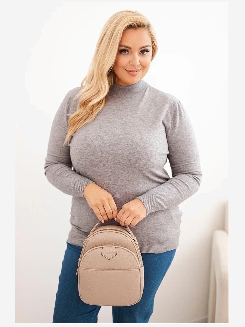 Dámsky sveter Plus Size z viskózy s golierom šedý