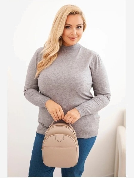 Dámsky sveter Plus Size z viskózy s golierom šedý