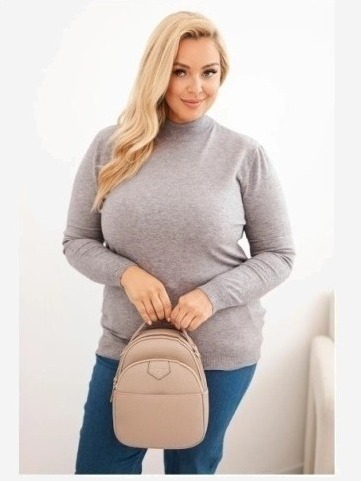 Dámsky sveter Plus Size z viskózy s golierom šedý