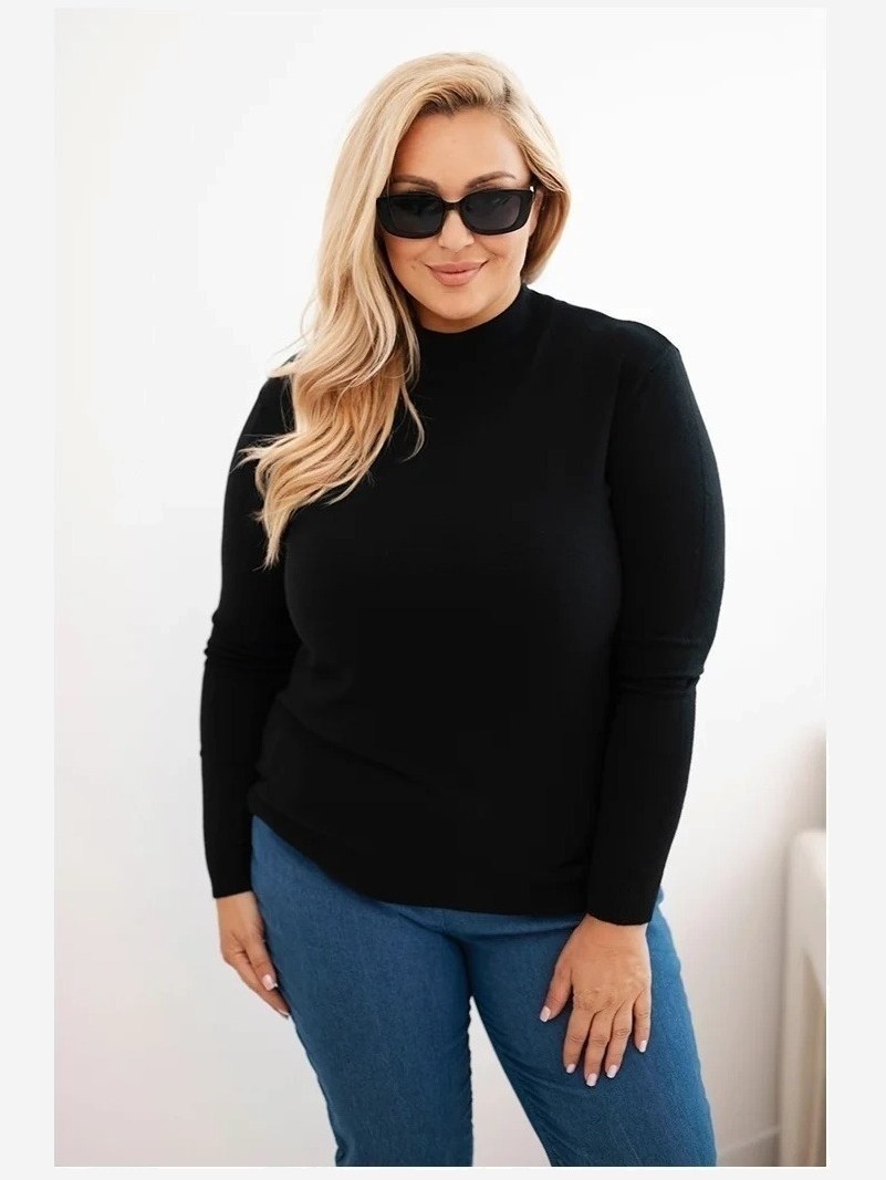 Dámsky sveter Plus Size z viskózy s golierom čierny