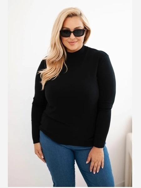 Dámsky sveter Plus Size z viskózy s golierom čierny