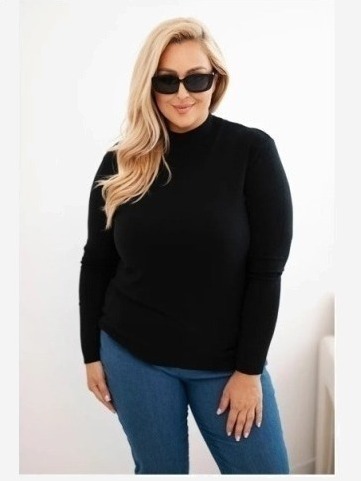 Dámsky sveter Plus Size z viskózy s golierom čierny