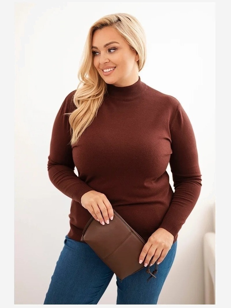 Dámsky sveter Plus Size z viskózy s rolákom hnedý