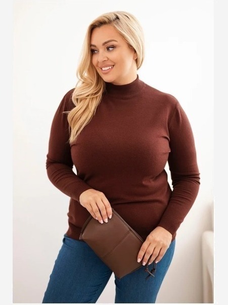 Dámsky sveter Plus Size z viskózy s rolákom hnedý
