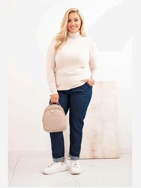 Dámsky viskózový sveter Plus Size s golierom klasického strihu béžový