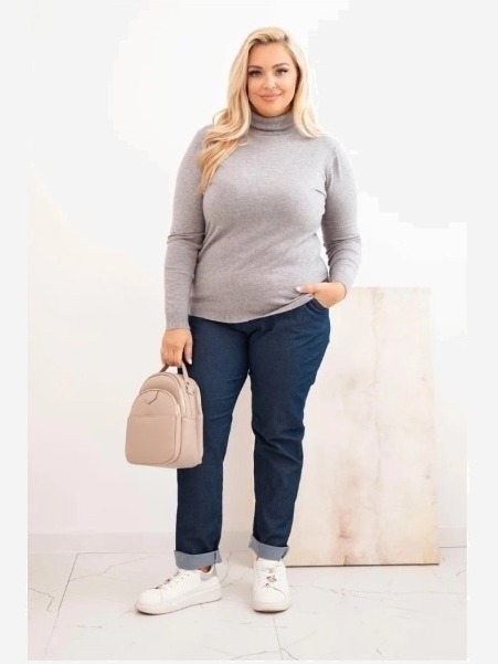 Dámsky viskózový sveter Plus Size s golierom v klasickom strihu šedý