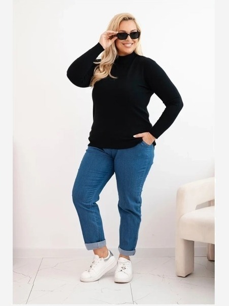 Dámsky sveter Plus Size z viskózy s golierom čierny