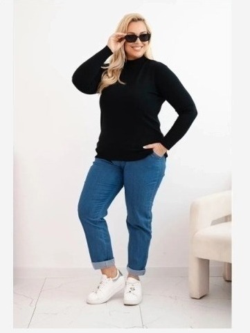 Dámsky sveter Plus Size z viskózy s golierom čierny