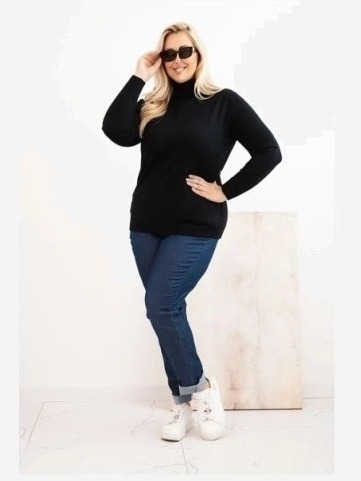 Dámsky viskózový sveter Plus Size s klasickým strihom čierny