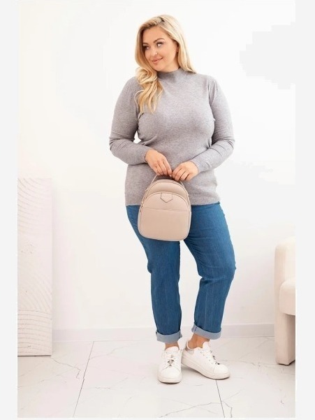 Dámsky sveter Plus Size z viskózy s golierom šedý