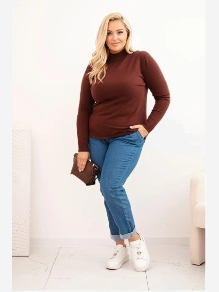 Dámsky sveter Plus Size z viskózy s rolákom hnedý