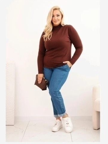 Dámsky sveter Plus Size z viskózy s rolákom hnedý