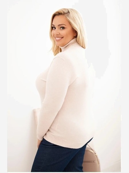 Dámsky viskózový sveter Plus Size s golierom klasického strihu béžový