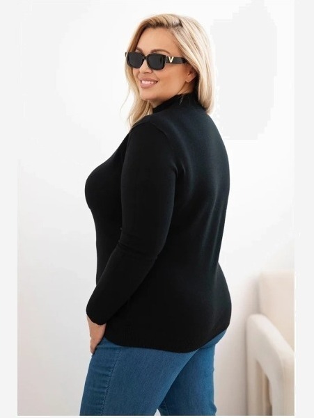 Dámsky sveter Plus Size z viskózy s golierom čierny