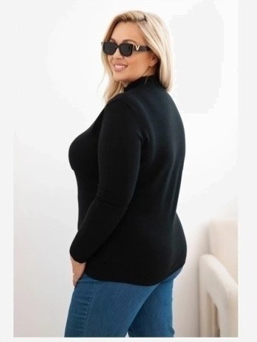Dámsky sveter Plus Size z viskózy s golierom čierny