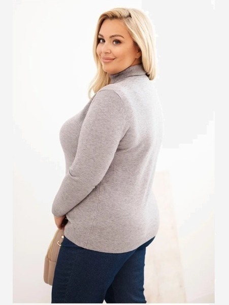 Dámsky viskózový sveter Plus Size s golierom v klasickom strihu šedý