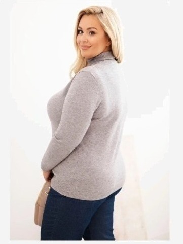 Dámsky viskózový sveter Plus Size s golierom v klasickom strihu šedý