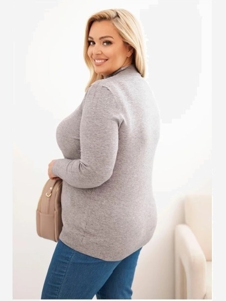 Dámsky sveter Plus Size z viskózy s golierom šedý