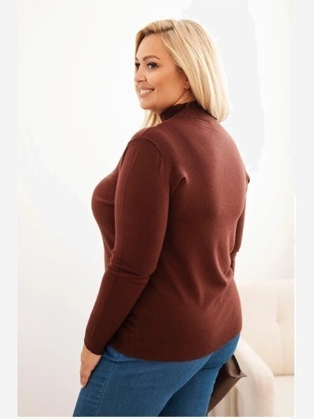 Dámsky sveter Plus Size z viskózy s rolákom hnedý