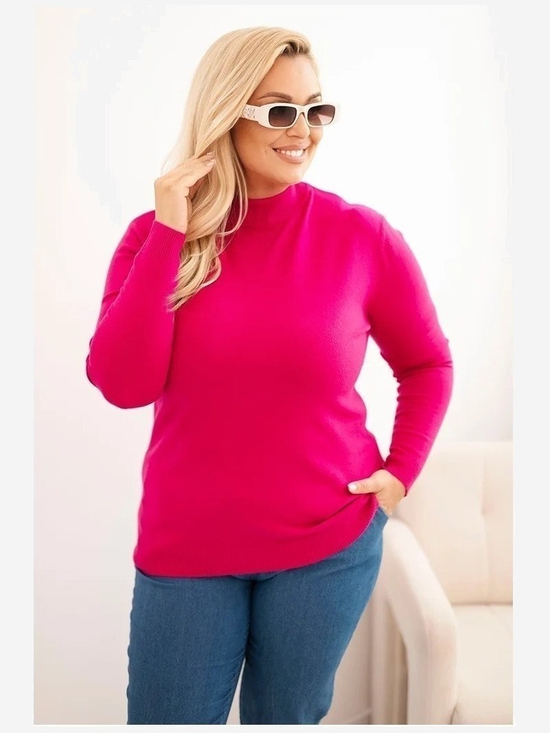Dámsky sveter Plus Size z viskózy s golierom fuksiová