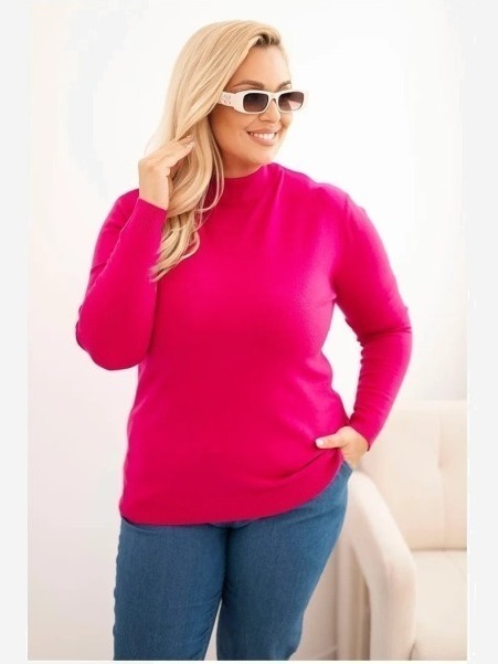 Dámsky sveter Plus Size z viskózy s golierom fuksiová
