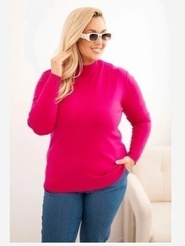 Dámsky sveter Plus Size z viskózy s golierom fuksiová