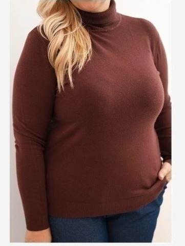 Dámsky viskózový sveter Plus Size s klasickým strihom hnedý